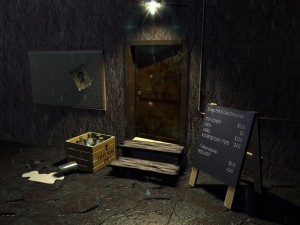 Alleyway door on a dark rainy night.