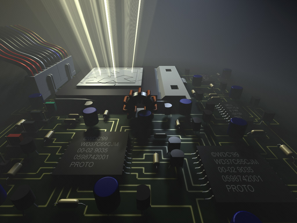 Closeup 3d rendering of a circuitboard