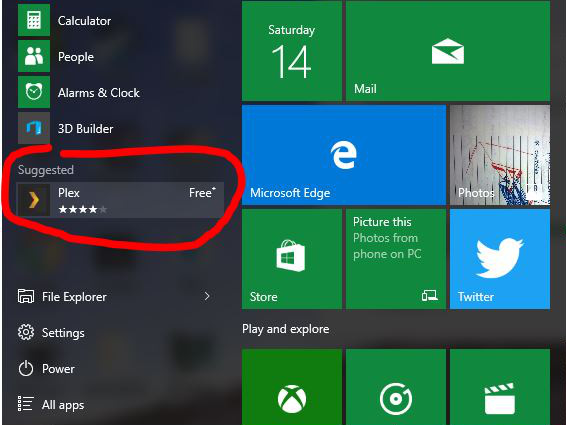 Removing Suggested Apps from your Windows 10 Start Menu