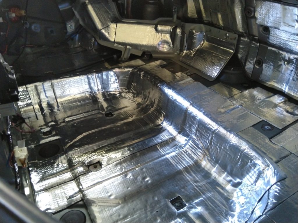 Mazda MX5 Miata NC2 Boot Trunk with Dynamat style Aluminium backed Butyl rubber sound deadening applied.