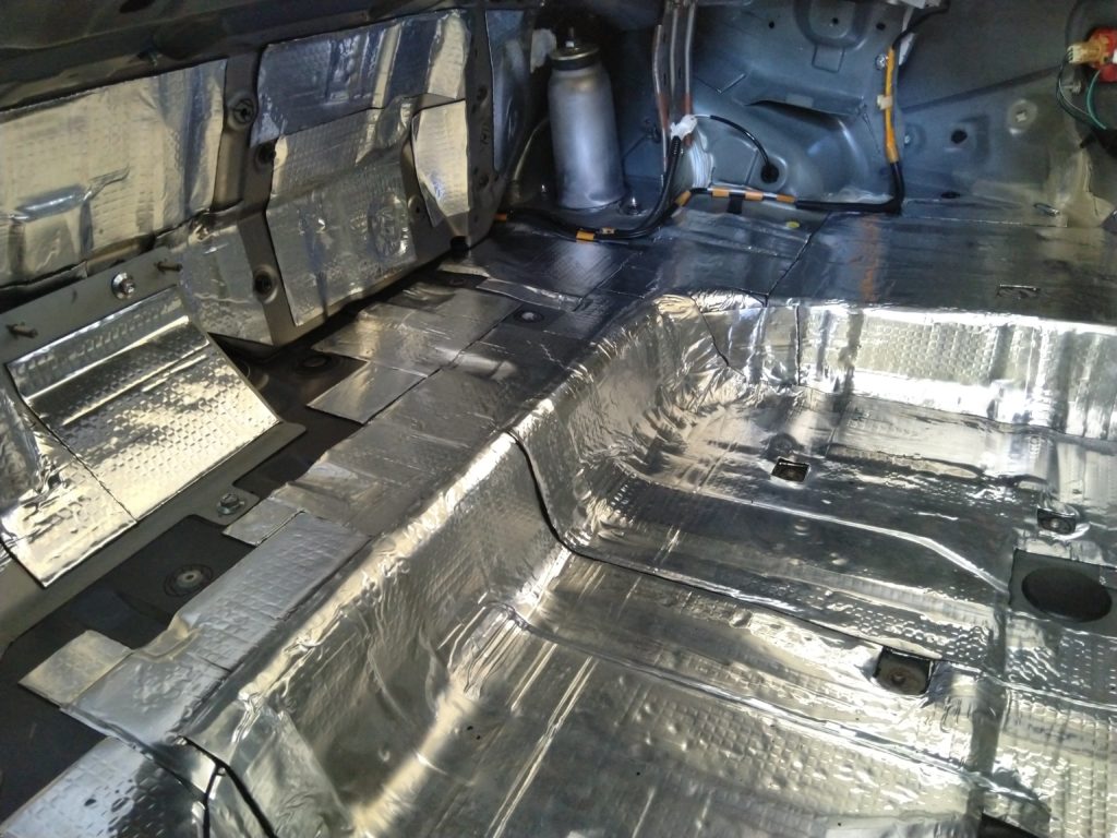 Mazda MX5 Miata NC2 Boot Trunk with Dynamat style Aluminium backed Butyl rubber sound deadening applied.