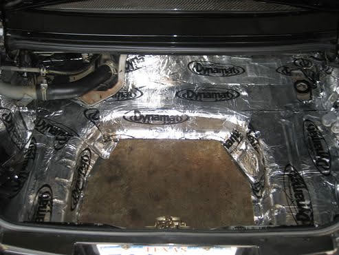 MX5 Miata boot with all metal panels lined with Dynamat to reduce resonance noise