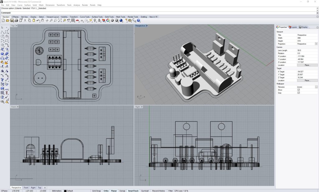 3d Rendering of Initial PCB idea, AAA battery vertically, but forgot about wifi, step up, and esp32cam.