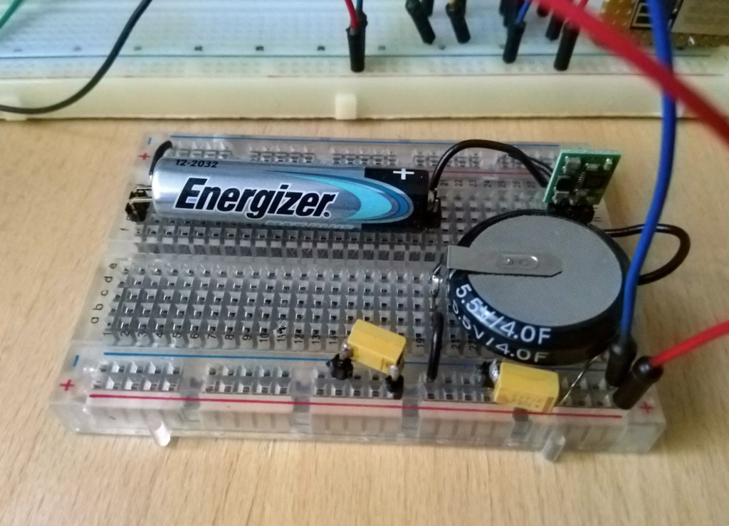 AAA with a 3.3v Boost Converter charging a 4F Super Capacitor