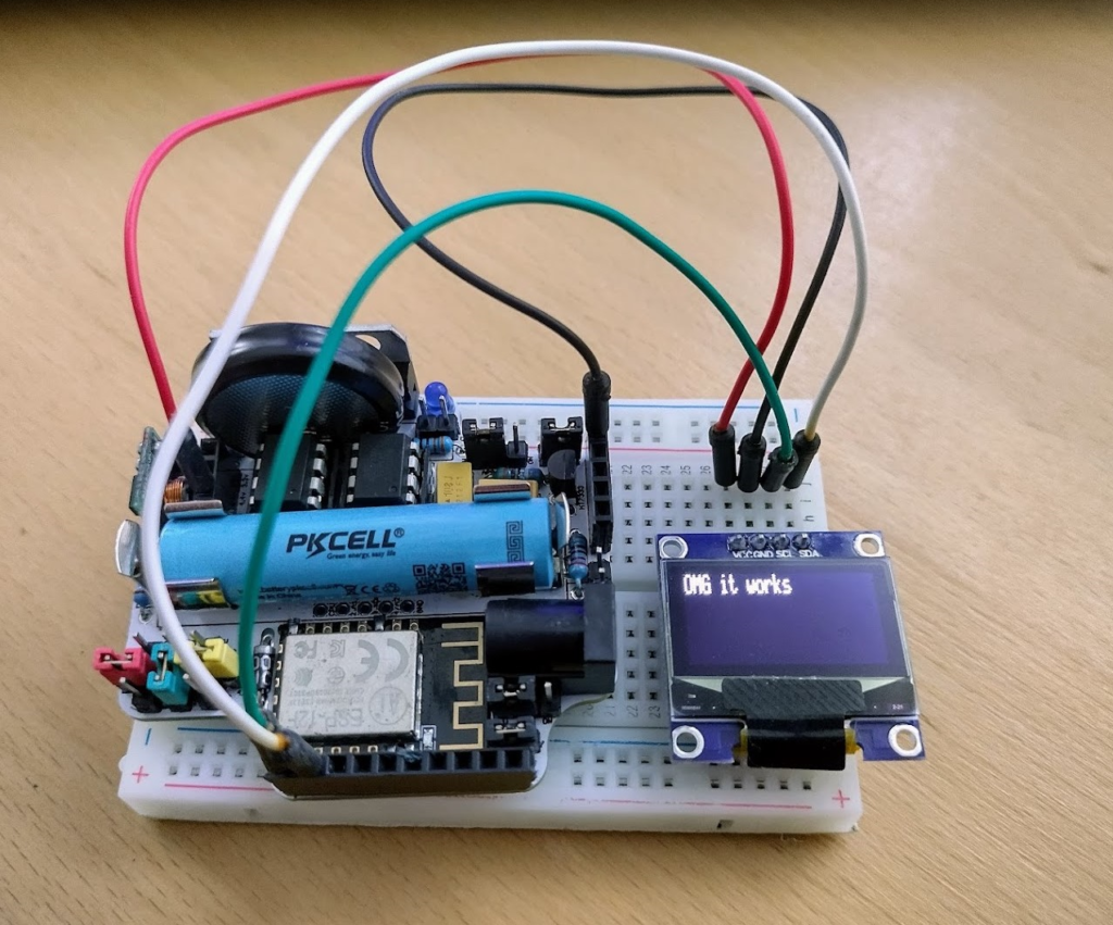 ResourciBoard showed powering an OLED display via battery.