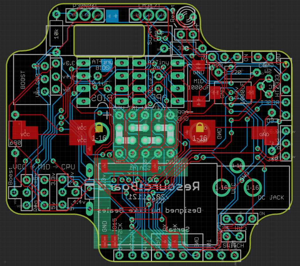 Resourciboard circuit - Dual ATTiny85 with ESP12F and power regulators
