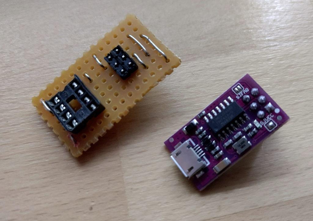 USBTinyISP arduino programmer with custom socket veroboard
