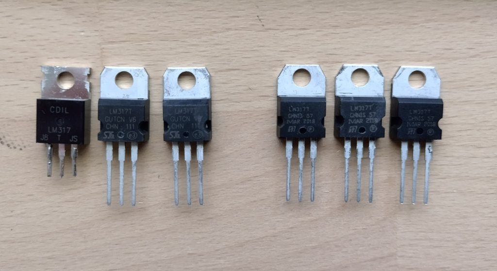 Good LM317t's on the left, faulty LM317t's on the right.