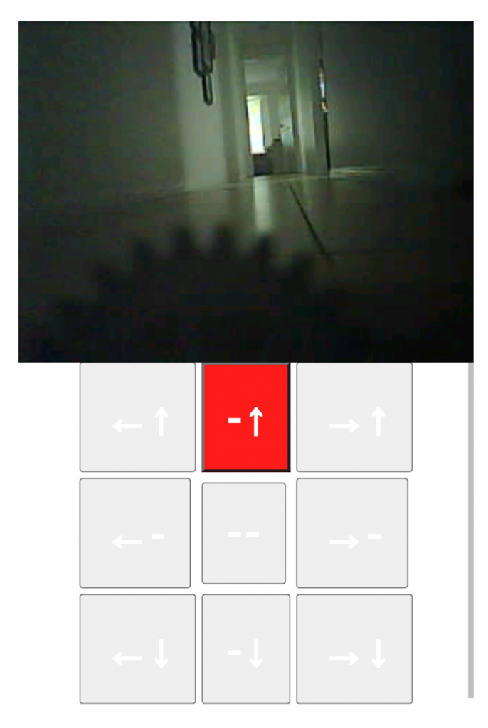 The view from the lego rallycar's esp32-cam while driving down the hallway.