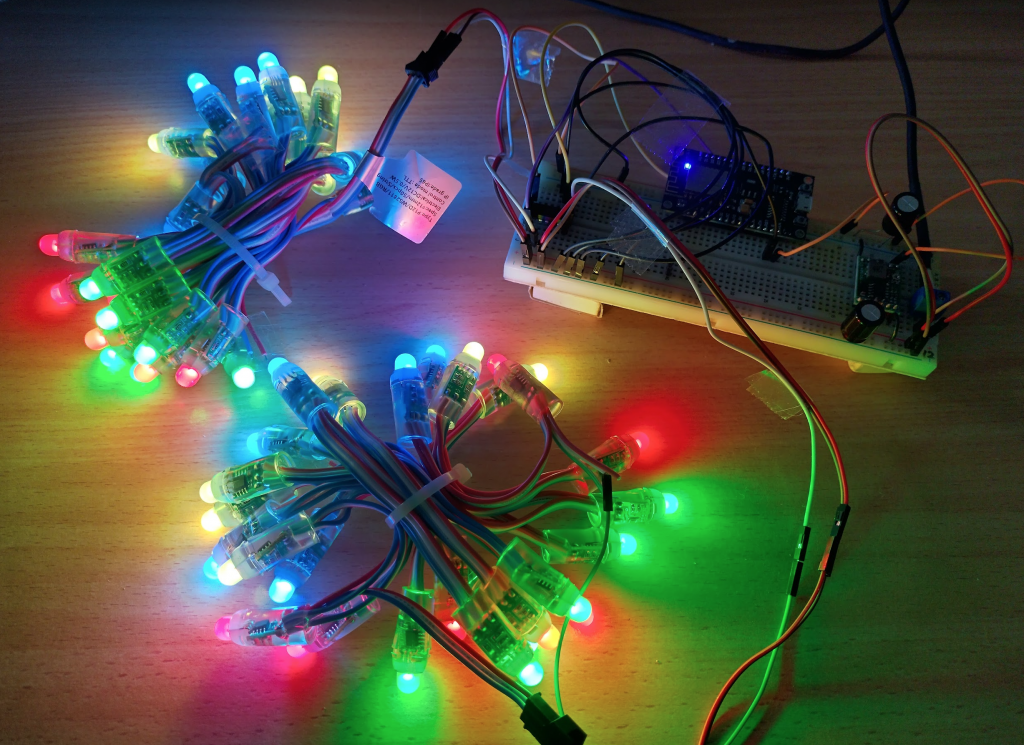Two adressable led strips from one nodemcu board