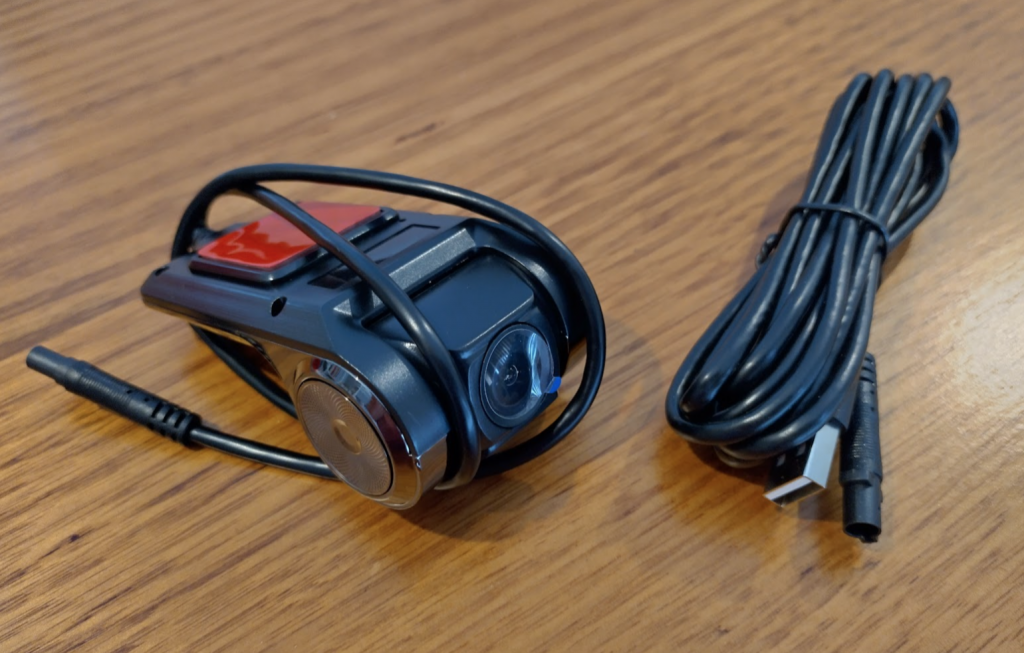 Atoto dashcam and it's custom usb cable - no microSD card supplied