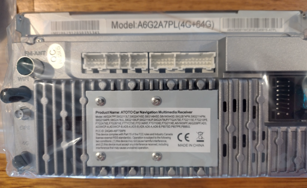 The back of the Atoto A6PL (A6EG2A7PLB)