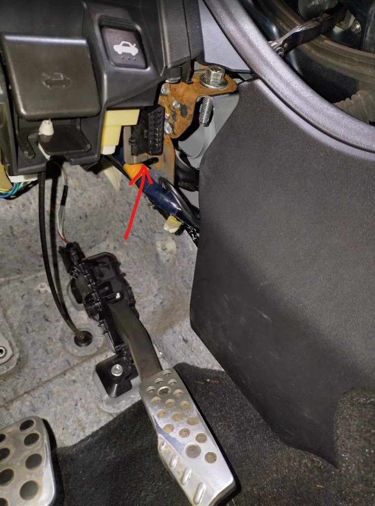 For those trying to locate where the OBD2/OBDII port is in an MX5 Miata NC 2006-2015, it's right next to the boot release button in the drivers side, pushed through a bit of the dashboard metal skeleton.